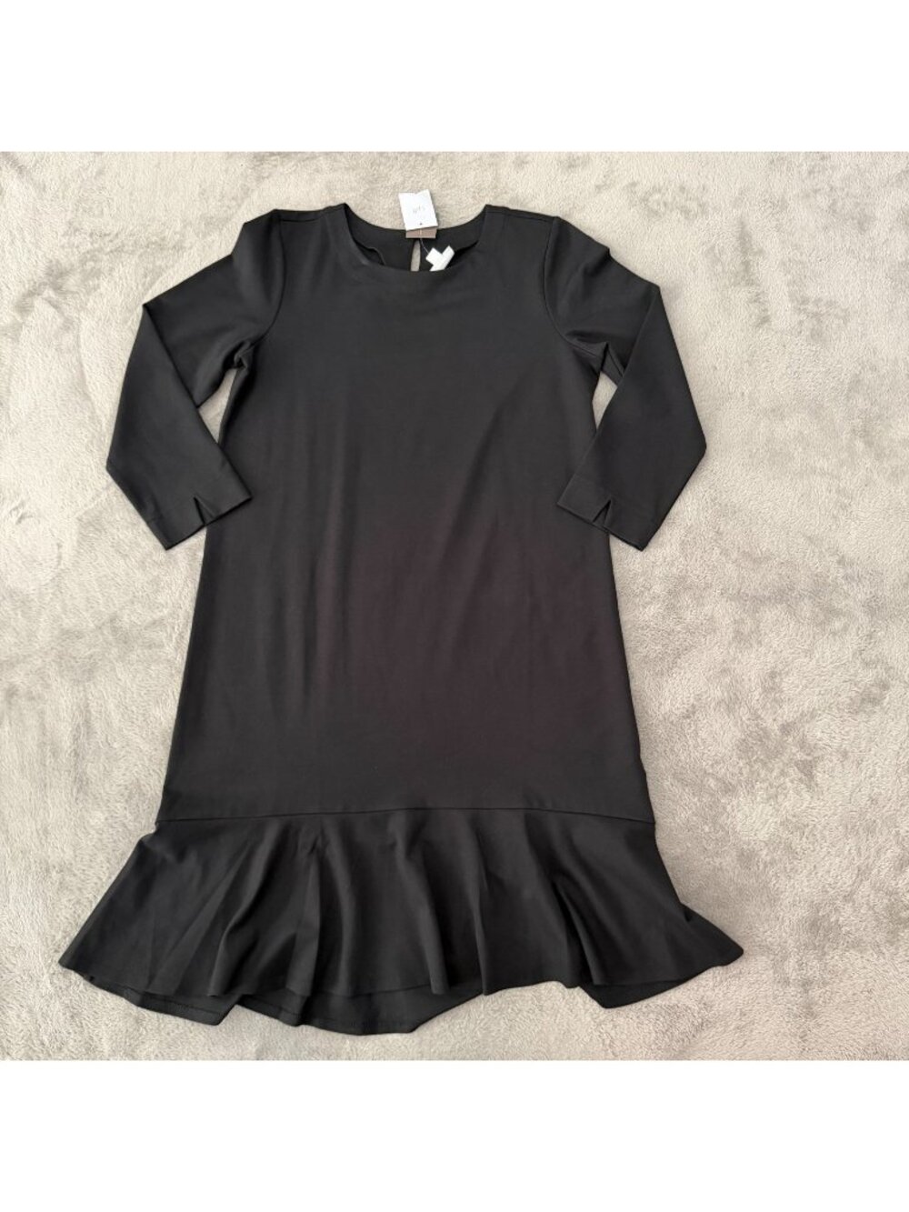 NWT J. Jill Black Ponte Knit Ruffle Hem Dress Womens SMALL